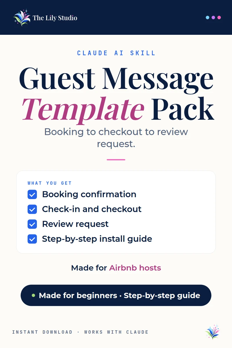 Guest Message Template Pack: Handle every guest communication professionally — without writing from scratch every time.