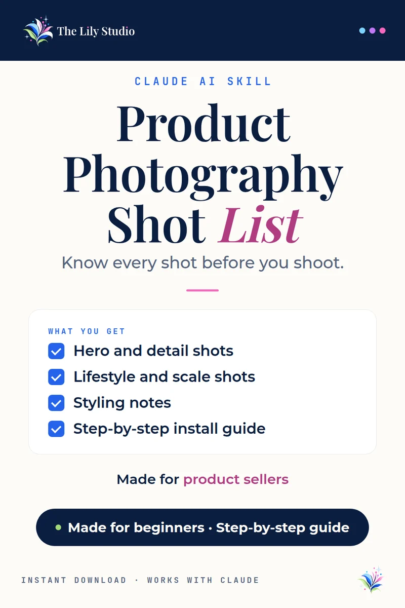 Product Photography Shot List: Go into every product shoot knowing exactly what to capture.